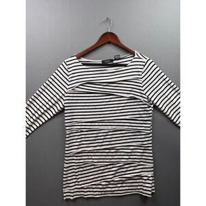 Verve Womens Black White Striped‎ Tiered Layered Front Long Sleeve Top Large